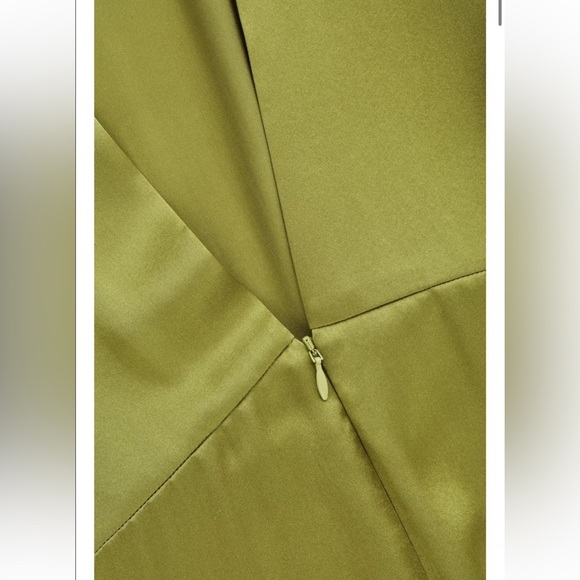 COS olive green 100% silk Deep V back Drape front short sleeves maxi dress Sz 12 - Picture 6 of 11